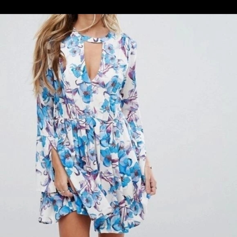 Free People Blue and White Floral Mini Dress